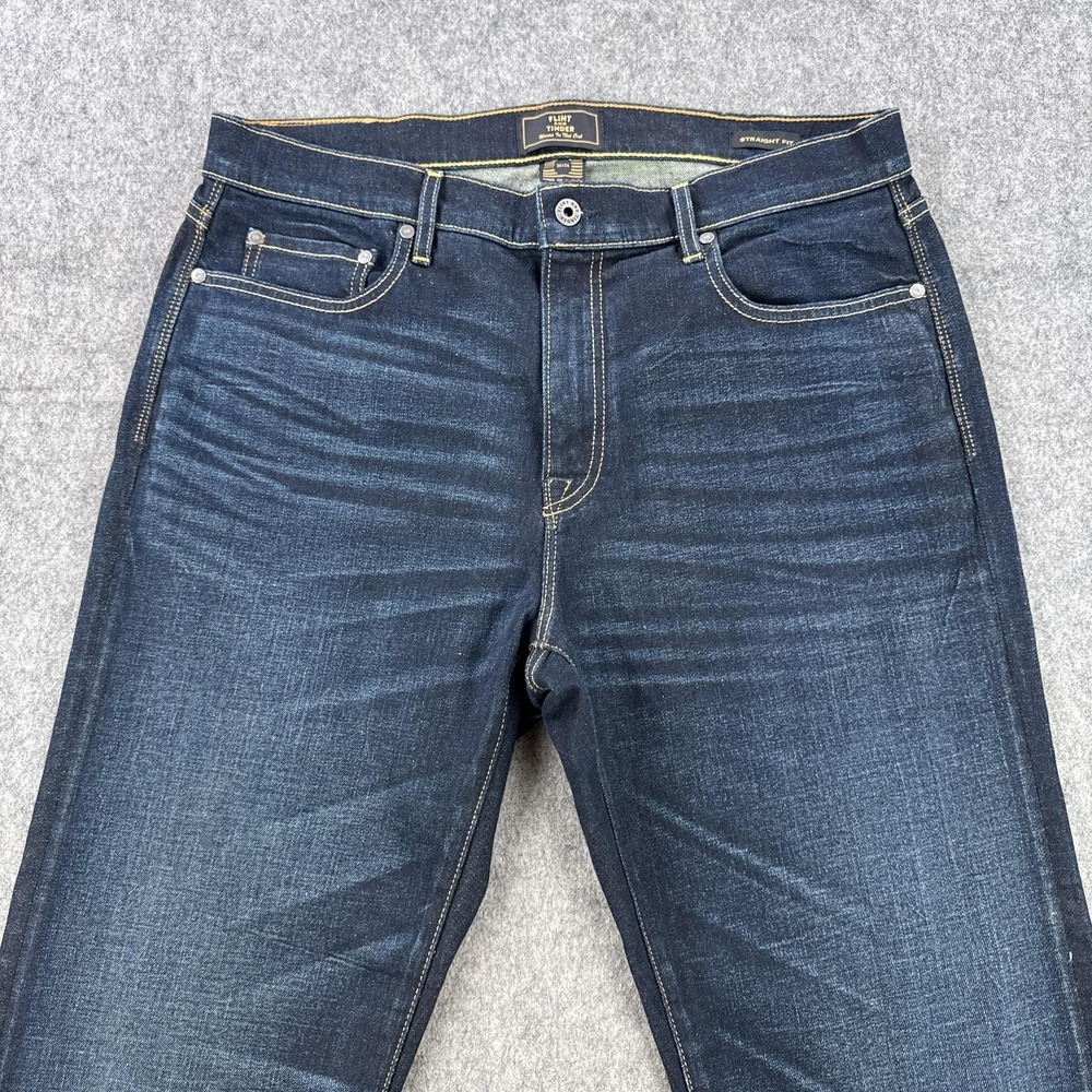 Flint And Tinder Jeans Mens 34x30 Blue Straight Fit Stretch Denim USA FT 064 - Picture 2 of 16
